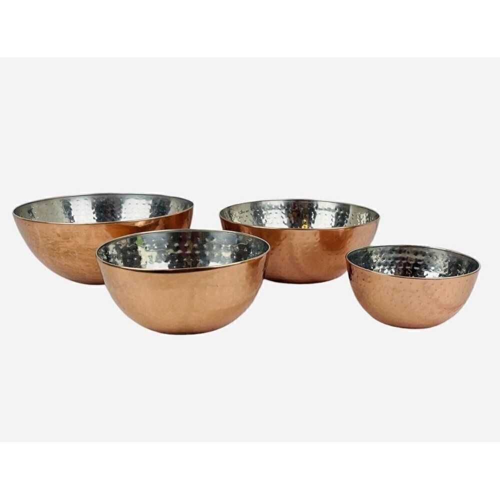 RARE Pier 1 Imports India Hammered Copper Nesting Bowl Set of 4 Stainless Steel